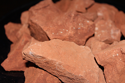 Red edible rocks from earthy goodies.